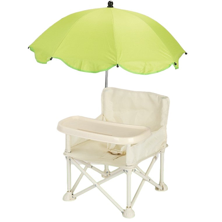 Scaun de Masa pentru Bebelusi si Copii, Klevo, Tavita si Husa Detasabile, Multifuncțional, Stabil, Centura de Siguranta, Cos de Depozitare, Bej, cu Umbrela Verde, de la 6 Luni