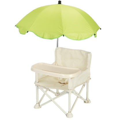 Scaun de Masa pentru Bebelusi si Copii, Klevo, Tavita si Husa Detasabile, Multifuncțional, Stabil, Centura de Siguranta, Cos de Depozitare, Bej, cu Umbrela Verde, de la 6 Luni