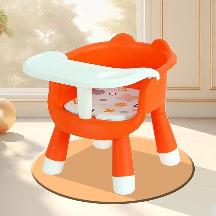 Scaun de Masa pentru Copii, Klevo, 2 in 1, Tavita Detasabila, Spatar Ergonomic, +6 Luni, Inaltime 36 cm, Portocaliu