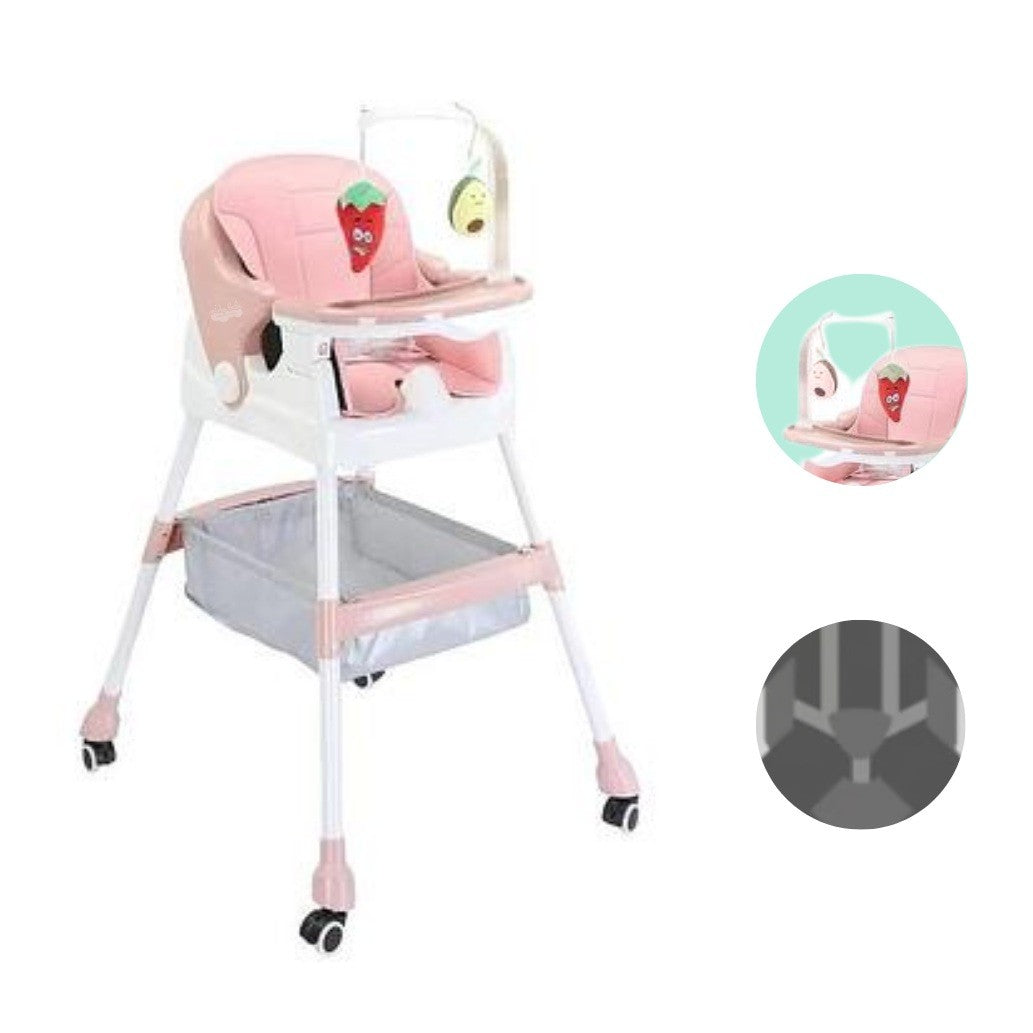 Scaun de Masa pentru Copii, Klevo, Multifunctional, Pliabil, cu Roti, Cos de Depozitare, din Plastic, Centura de Siguranta, Suport de Agatat Jucarii, 110 x 60 x 70 cm, Roz