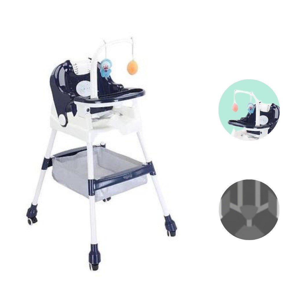 Scaun de Masa pentru Copii, Klevo, Multifunctional, Pliabil, cu Roti, Cos de Depozitare, din Plastic, Centura de Siguranta, Suport de Agatat Jucarii, 110 x 60 x 70 cm, Albastru