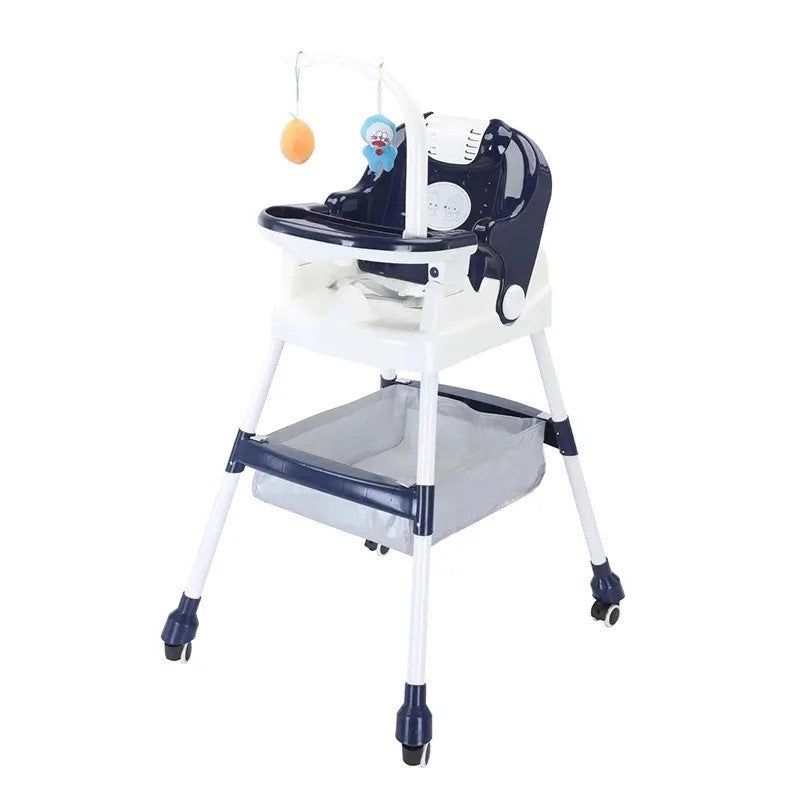 Scaun de Masa pentru Copii, Klevo, Multifunctional, Pliabil, cu Roti, Cos de Depozitare, din Plastic, Centura de Siguranta, Suport de Agatat Jucarii, 110 x 60 x 70 cm, Albastru