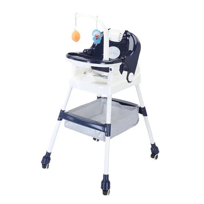 Scaun de Masa pentru Copii, Klevo, Multifunctional, Pliabil, cu Roti, Cos de Depozitare, din Plastic, Centura de Siguranta, Suport de Agatat Jucarii, 110 x 60 x 70 cm, Albastru