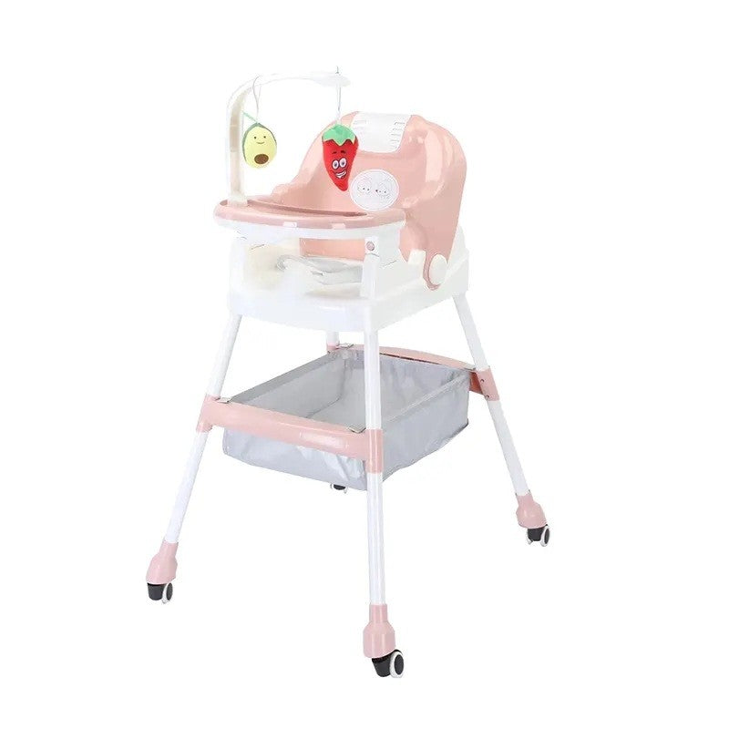 Scaun de Masa pentru Copii, Klevo, Multifunctional, Pliabil, cu Roti, Cos de Depozitare, din Plastic, Centura de Siguranta, Suport de Agatat Jucarii, 110 x 60 x 70 cm, Roz