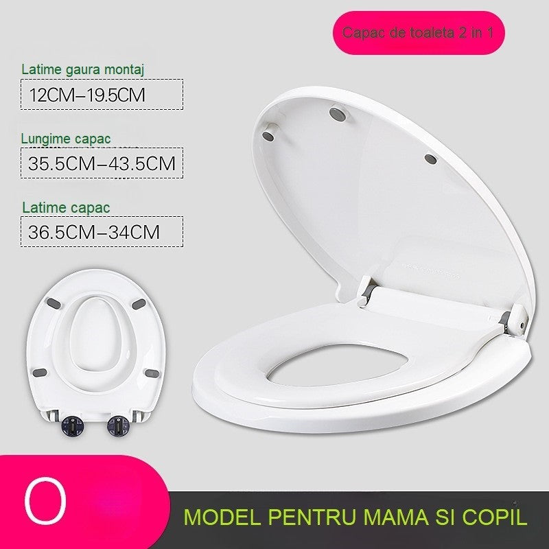 Capac de Toaleta cu Reductie 2 in 1, Klevo, pentru Copii si Adulti, Coborare Lenta si Silentioasa, Instalare Usoara, din PP5 , in Forma de O, Alb