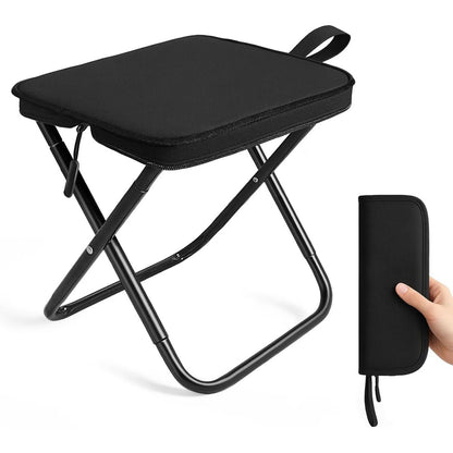 Scaun Pliabil, Klevo, pentru Adulti, Portabil, pentru Camping, Pescuit, din Panza Oxford si Cadru Metalic, 24 x 24 x 28 cm, Negru
