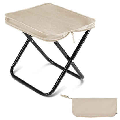 Scaun Pliabil, Klevo, pentru Adulti, Portabil, pentru Camping, Pescuit, din Panza Oxford si Cadru Metalic, 24 x 24 x 28 cm, Negru/Bej