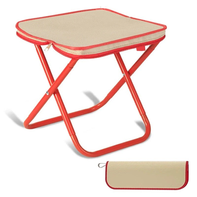 Scaun Pliabil, Klevo, pentru Adulti, Portabil, pentru Camping, Pescuit, din Panza Oxford si Cadru Metalic, 24 x 24 x 28 cm, Rosu/Bej