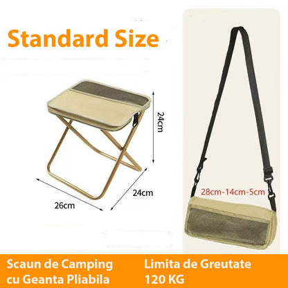 Scaun Taburet Pliabil pentru Camping, Klevo, pentru Adulti, Scaun Portabil, Pescuit, din Panza Oxford si Cadru Metalic, Mic 26 x 24 x 24 cm, Bej