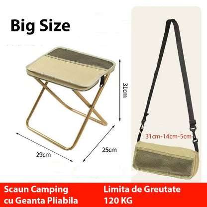 Scaun Taburet Pliabil pentru Camping, Klevo, pentru Adulti, Scaun Portabil, Pescuit, din Panza Oxford si Cadru Metalic, Mare 31 x 29 x 25 cm, Bej