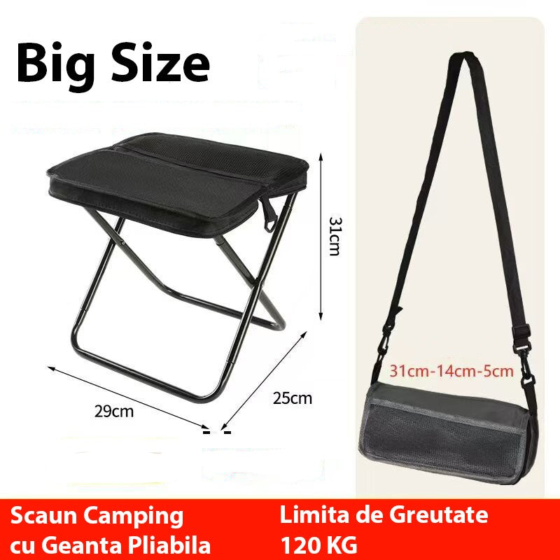 Scaun Taburet Pliabil pentru Camping, Klevo, pentru Adulti, Scaun Portabil, Pescuit, din Panza Oxford si Cadru Metalic, Mare 31 x 29 x 25 cm, Negru