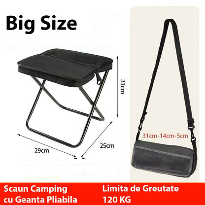 Scaun Taburet Pliabil pentru Camping, Klevo, pentru Adulti, Scaun Portabil, Pescuit, din Panza Oxford si Cadru Metalic, Mare 31 x 29 x 25 cm, Negru