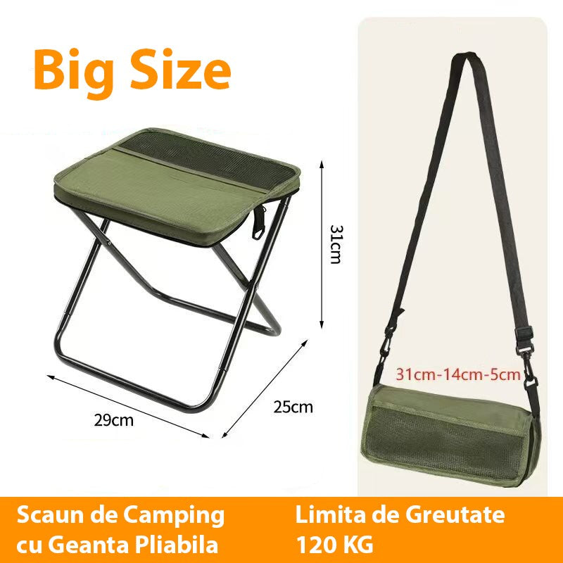 Scaun Taburet Pliabil pentru Camping, Klevo, pentru Adulti, Scaun Portabil, Pescuit, din Panza Oxford si Cadru Metalic, Mare 31 x 29 x 25 cm, Verde