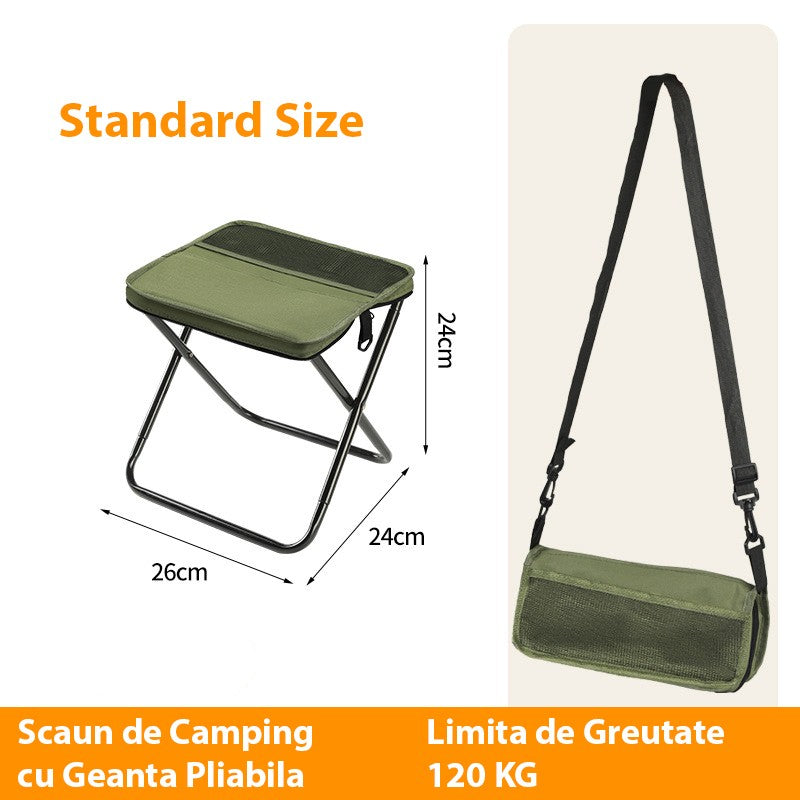 Scaun Taburet Pliabil pentru Camping, Klevo, pentru Adulti, Scaun Portabil, Pescuit, din Panza Oxford si Cadru Metalic, Mic 26 x 24 x 24 cm, Verde