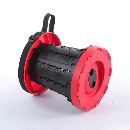 Scaun Telescopic Pliabil pentru Camping si Pescuit, Klevo, Portabil, Universal, Sustine 150 kg, ABS, Diametru 25 cm, Extensibil, Inaltime 45 cm, Rosu-Negru