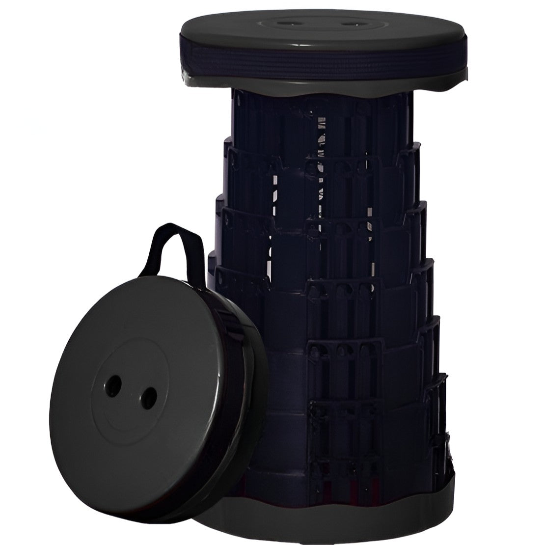 Scaun Telescopic Pliabil pentru Camping si Pescuit, Klevo, Portabil, Universal, Sustine 150 kg, ABS, Diametru 25 cm, Extensibil, Inaltime 45 cm, Negru