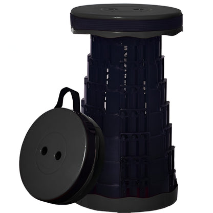 Scaun Telescopic Pliabil pentru Camping si Pescuit, Klevo, Portabil, Universal, Sustine 150 kg, ABS, Diametru 25 cm, Extensibil, Inaltime 45 cm, Negru