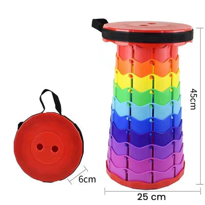Scaun Telescopic Pliabil pentru Camping si Pescuit, Klevo, Portabil, Universal, Sustine 150 kg, ABS, Diametru 25 cm, Extensibil, Inaltime 45 cm, Multicolor