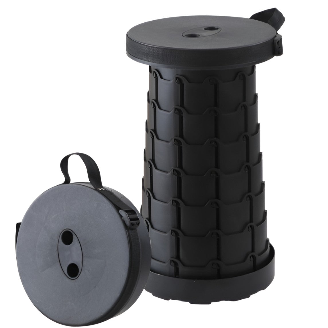 Scaun Telescopic Pliabil pentru Camping si Pescuit, Klevo, Portabil, Universal, Sustine 150 kg, ABS, Diametru 25 cm, Extensibil, Inaltime 45 cm, Negru