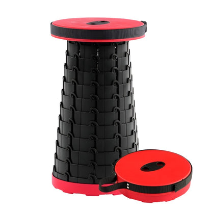Scaun Telescopic Pliabil pentru Camping si Pescuit, Klevo, Portabil, Universal, Sustine 150 kg, ABS, Diametru 25 cm, Extensibil, Inaltime 45 cm, Rosu-Negru