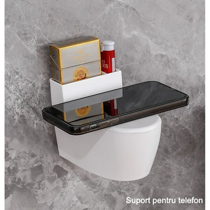 Scrumiera creativa Klevo, Forma de Toaleta, Capac Argintiu, Material ABS si Otel Inoxidabil, 12.5 x 9.8 x 8.4 cm, Fixare prin Lipire sau De Sine Statator, pentru Baie, Camera, Bucatarie, Balcon, Argintiu