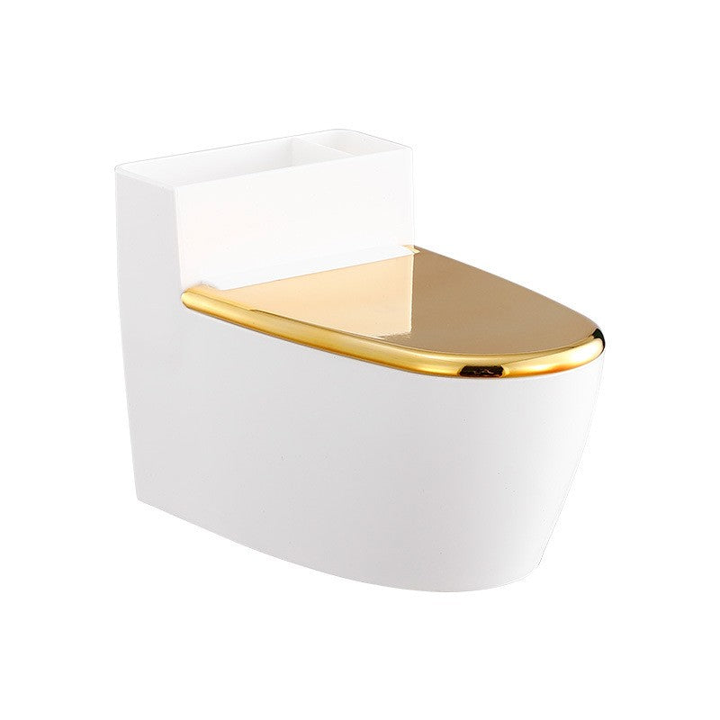 Scrumiera creativa Klevo, Forma de Toaleta, Capac Auriu, Material ABS si Otel Inoxidabil, 12.5 x 9.8 x 8.4 cm, Fixare prin Lipire sau De Sine Statator, pentru Baie, Camera, Bucatarie, Balcon, Auriu