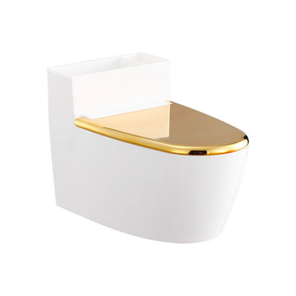 Scrumiera creativa Klevo, Forma de Toaleta, Capac Auriu, Material ABS si Otel Inoxidabil, 12.5 x 9.8 x 8.4 cm, Fixare prin Lipire sau De Sine Statator, pentru Baie, Camera, Bucatarie, Balcon, Auriu