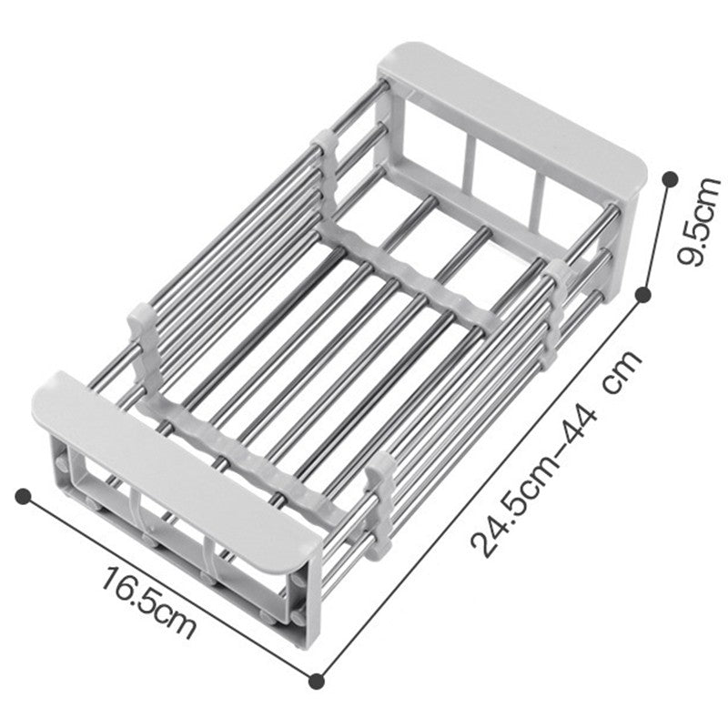 Suport Scurgere Extensibil pentru Bucatarie, Klevo, Uscator Vase din Otel Inoxidabil, Suport Tacamuri si Pahare, Suport pentru Fructe si Legume, 24.5 x 16.5 x 9.5 cm Gri deschis