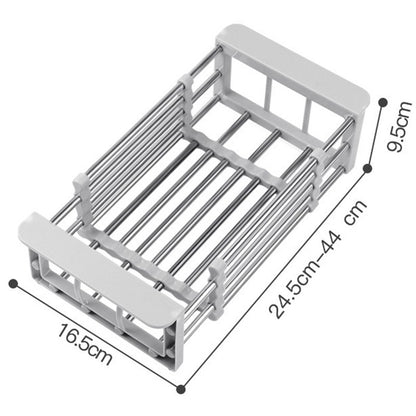 Suport Scurgere Extensibil pentru Bucatarie, Klevo, Uscator Vase din Otel Inoxidabil, Suport Tacamuri si Pahare, Suport pentru Fructe si Legume, 24.5 x 16.5 x 9.5 cm Gri deschis