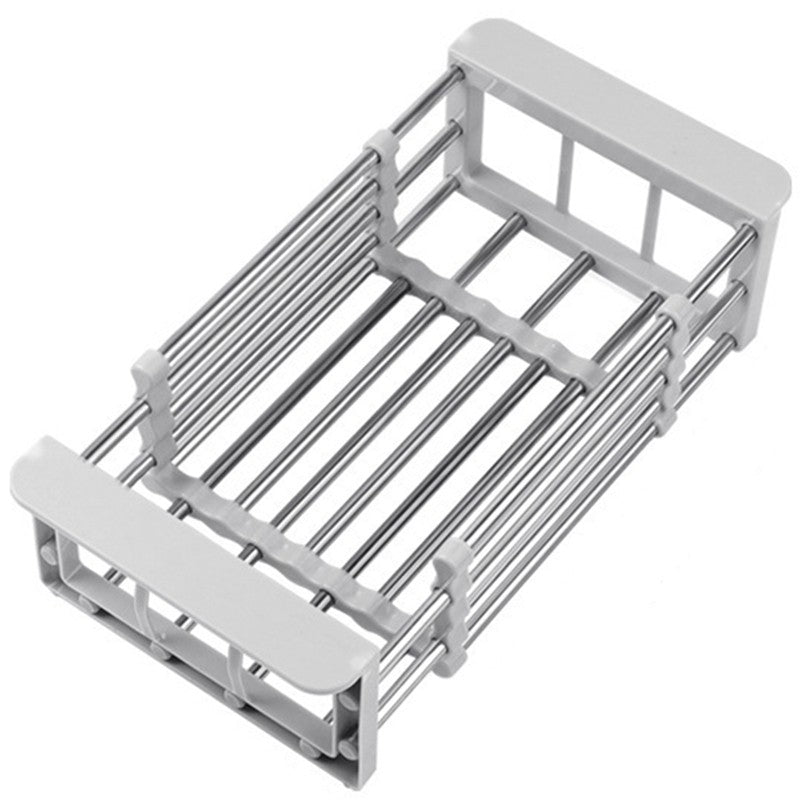 Suport Scurgere Extensibil pentru Bucatarie, Klevo, Uscator Vase din Otel Inoxidabil, Suport Tacamuri si Pahare, Suport pentru Fructe si Legume, 24.5 x 16.5 x 9.5 cm Gri deschis