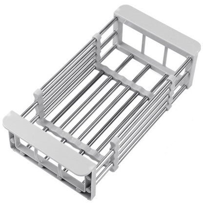 Suport Scurgere Extensibil pentru Bucatarie, Klevo, Uscator Vase din Otel Inoxidabil, Suport Tacamuri si Pahare, Suport pentru Fructe si Legume, 24.5 x 16.5 x 9.5 cm Gri deschis