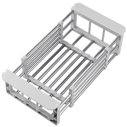 Suport Scurgere Extensibil pentru Bucatarie, Klevo, Uscator Vase din Otel Inoxidabil, Suport Tacamuri si Pahare, Suport pentru Fructe si Legume, 24.5 x 16.5 x 9.5 cm Gri deschis