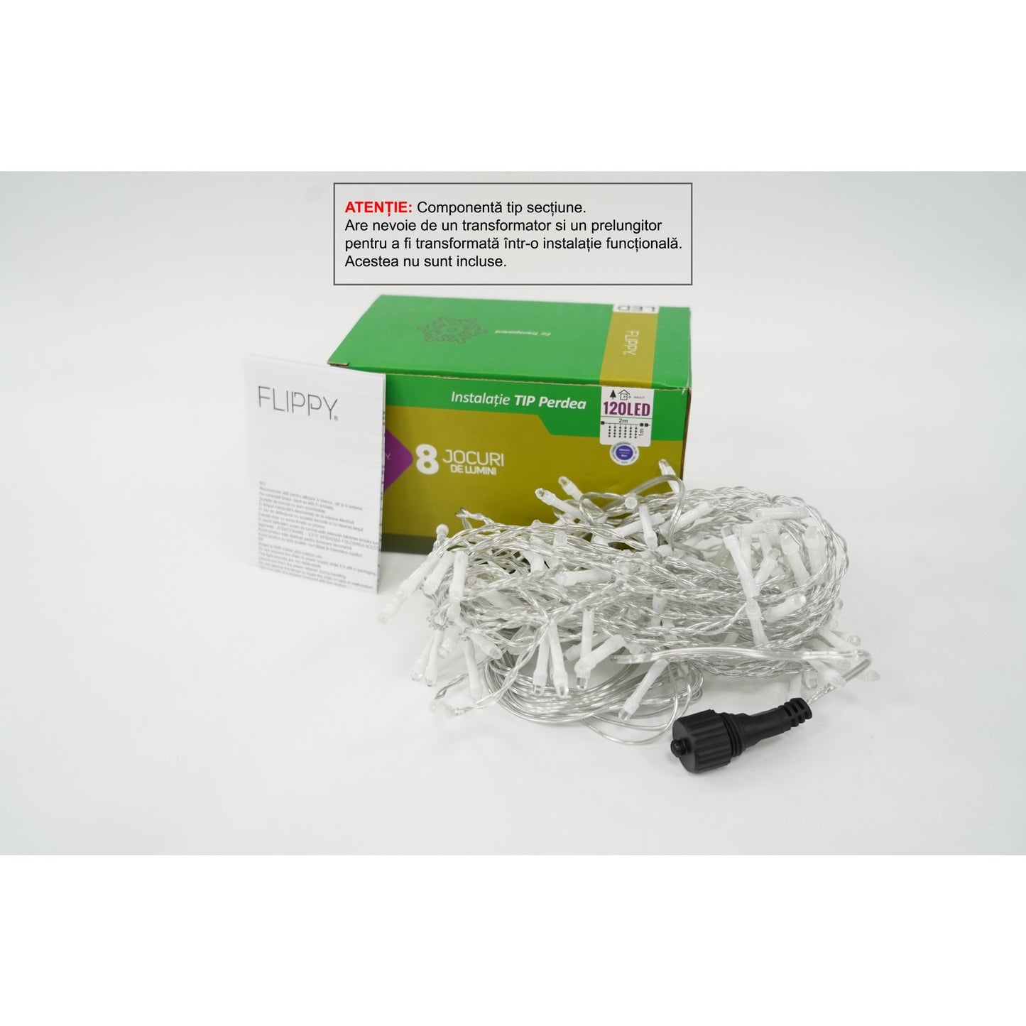 Sectiune Instalatie de Craciun Klevo Tip Perdea, 8 jocuri de lumini, 2m x1 m, 120 LED-uri, Interconectabila, Fir Transparent, Albastru