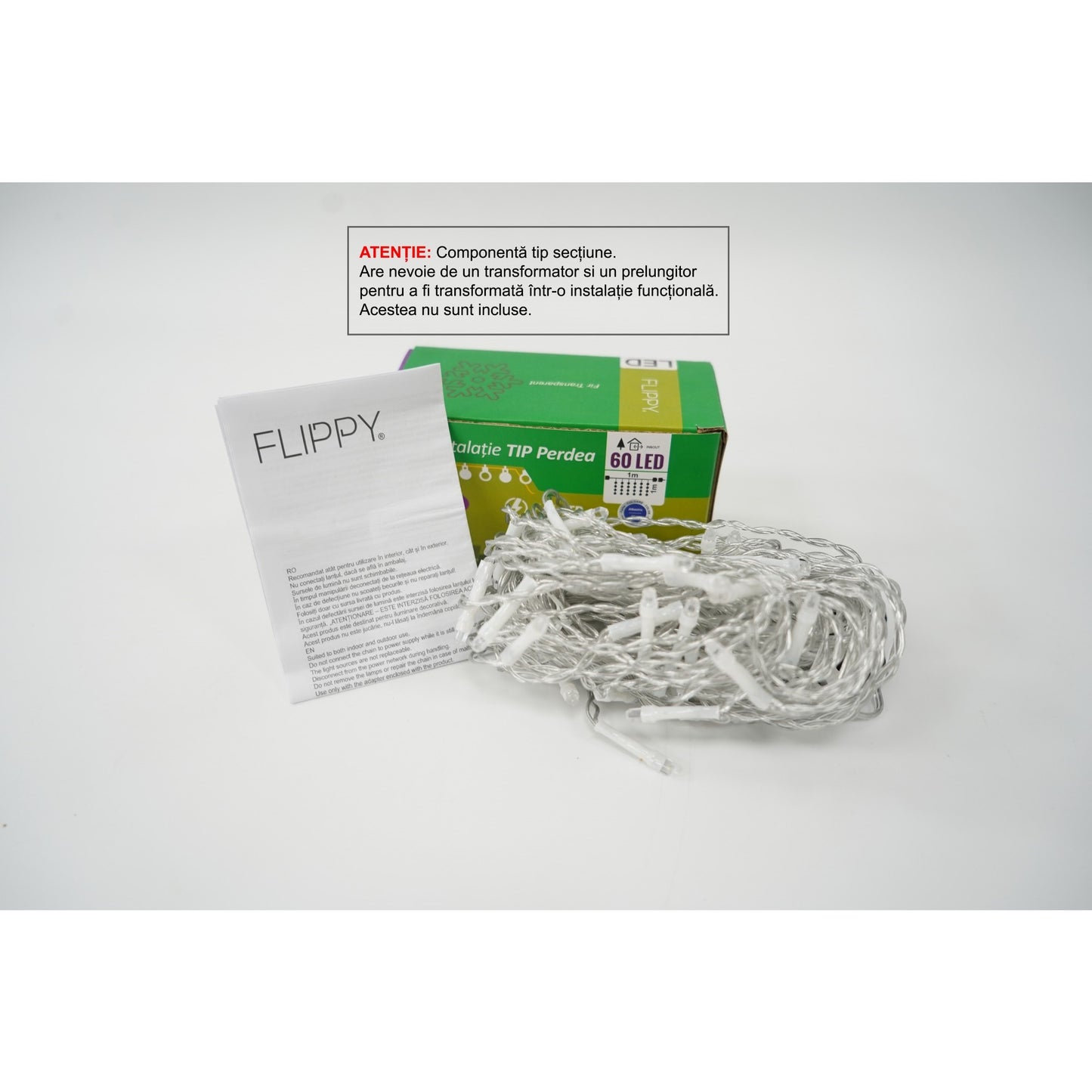 Sectiune Instalatie de Craciun Klevo Tip Perdea, cu Flash, 1 m x 1 m, 60 LED-uri, Interconectabila, Fir Transparent, Albastru
