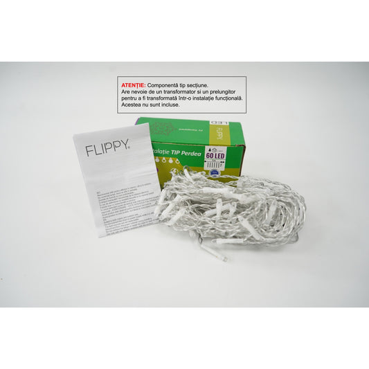 Sectiune Instalatie de Craciun Klevo Tip Perdea, cu Flash, 1 m x 1 m, 60 LED-uri, Interconectabila, Fir Transparent, Albastru