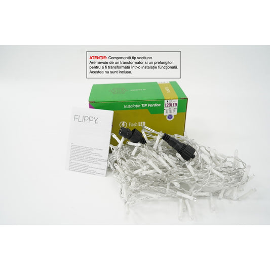 Sectiune Instalatie de Craciun Klevo Tip Perdea, cu Flash, 2 m x 1 m, 120 LED-uri, Interconectabila, Fir Transparent, Albastru