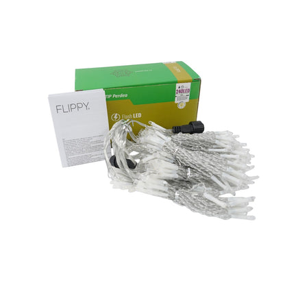 Sectiune Instalatie de Craciun Klevo, Tip Perdea, cu Flash ,2 X 2 m, 240 LED-uri, Interconectabila, Fir Transparent, Alb Cald