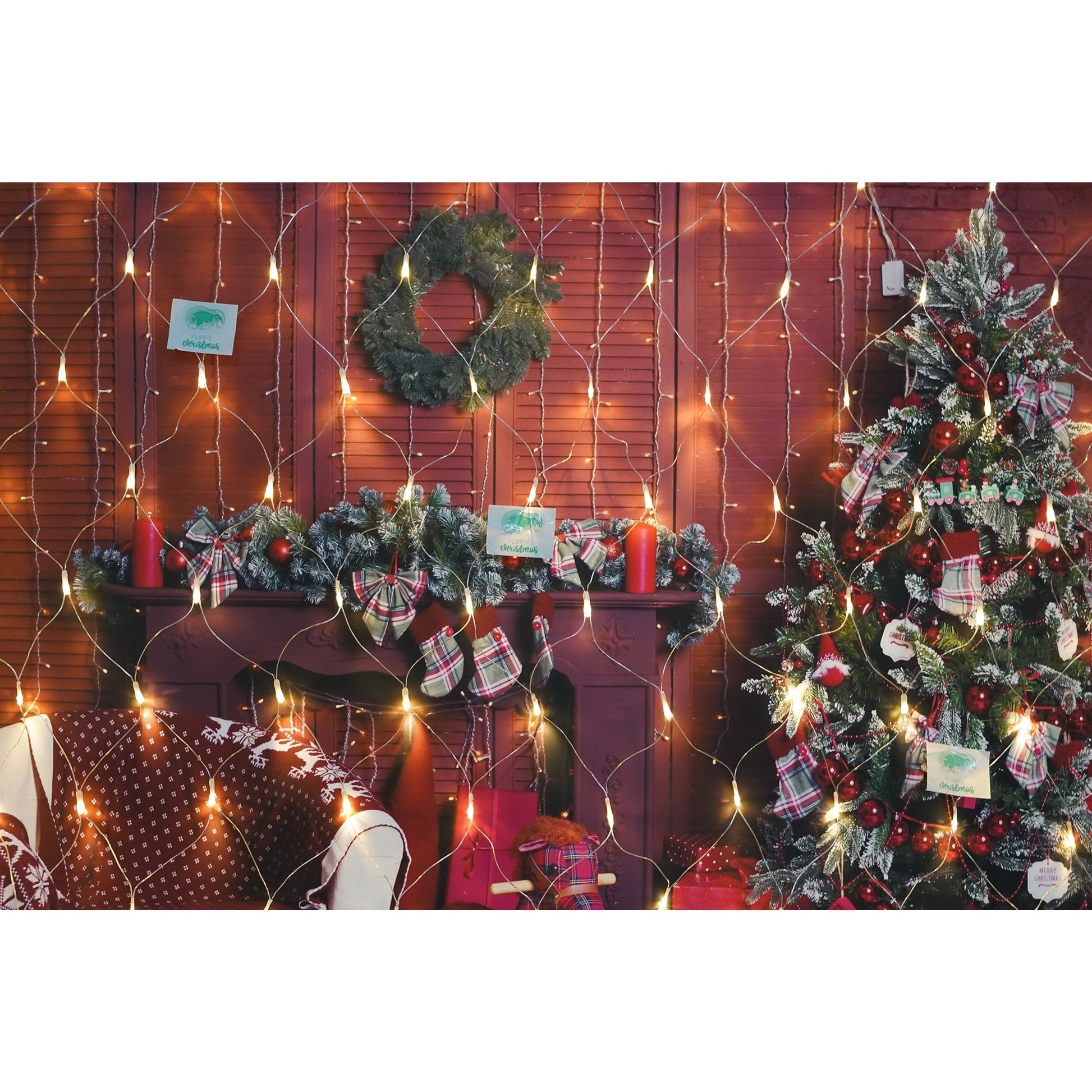 Sectiune Instalatie de Craciun Klevo, Tip Plasa, 160 LED-uri, 3 m x 1 m, 8 jocuri de lumini, Interconectabila, Fir transparent, Alb cald