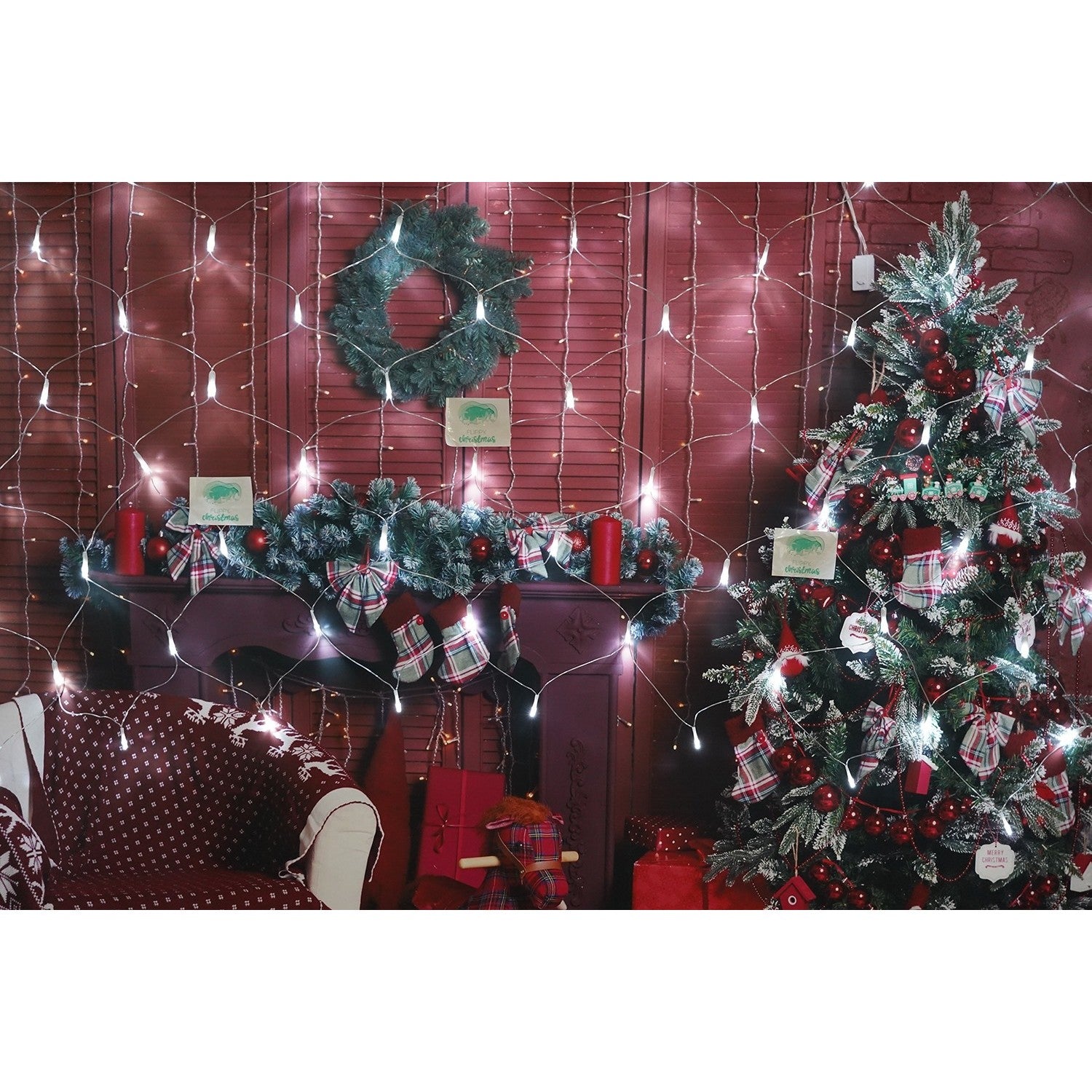Sectiune Instalatie de Craciun Klevo, Tip Plasa, 80 LED-uri, 2 m x 1 m, 8 jocuri de lumini, Interconectabila, Fir transparent, Alb rece