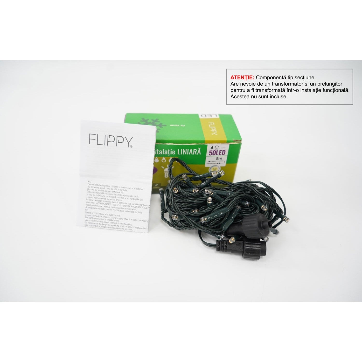 Sectiune instalatie de Craciun Tip Liniar, 8 jocuri de lumini, Fir Verde 5 m 50 LED -uri, Alb Cald