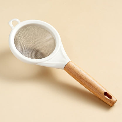 Strecuratoare, Mini Sita din Inox Silicon si Lemn, Klevo, Sita pentru Bucatarie pentru Faina, Ceai si Alte Alimente, 25 x 10 cm Alb
