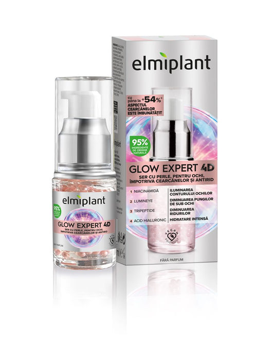 Ser Cu Perle Pentru Ochi, Elmiplant, Glow Expert 4D Impotriva Petelor Pigmentare si Antirid, cu Niacinamida si Bakuchiol, 15 ml