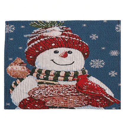 Servet de Masa, Klevo, Model Om de Zapada si Ninsoare, Tematica Craciun, Prosop pentru Masa, Bumbac si Fibre Sintetice, 43x33 cm, Albastru