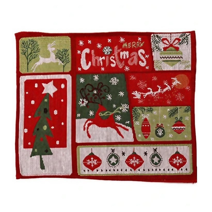 Servet de Masa, Klevo, Model Ren, Brad si Globulete, Scris Merry Christmas, Tematica Craciun, Prosop pentru Masa, 47x33 cm, Bumbac si Fibre Sintetice, Rosu