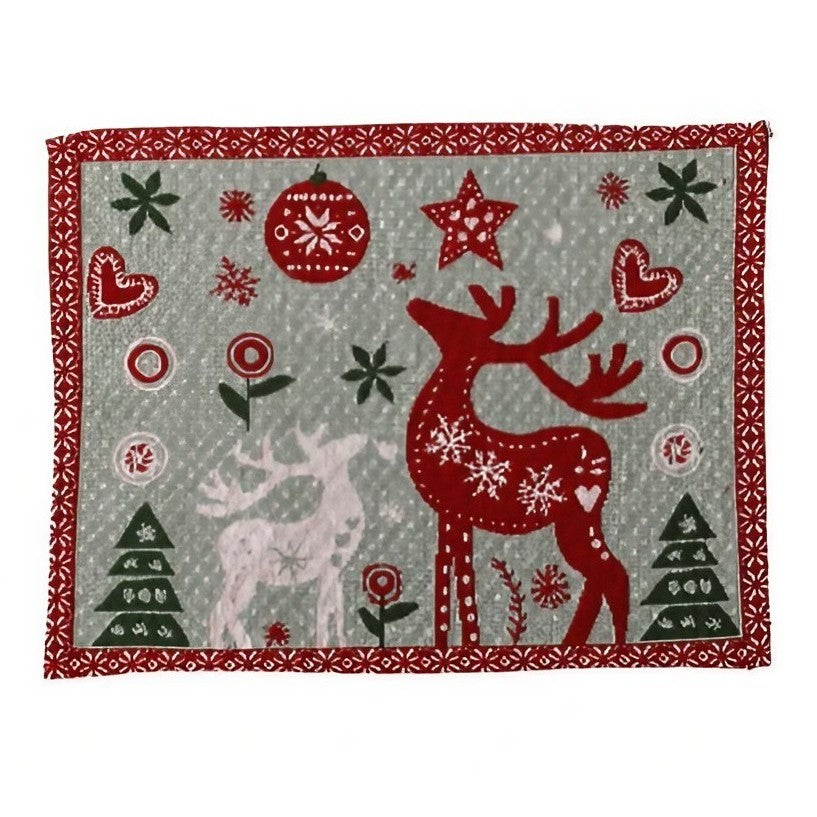 Servet de Masa, Klevo, Model Ren si Globuri, Tematica Craciun, Prosop pentru Masa, 47x33 cm, Bumbac si Fibre Sintetice, Rosu