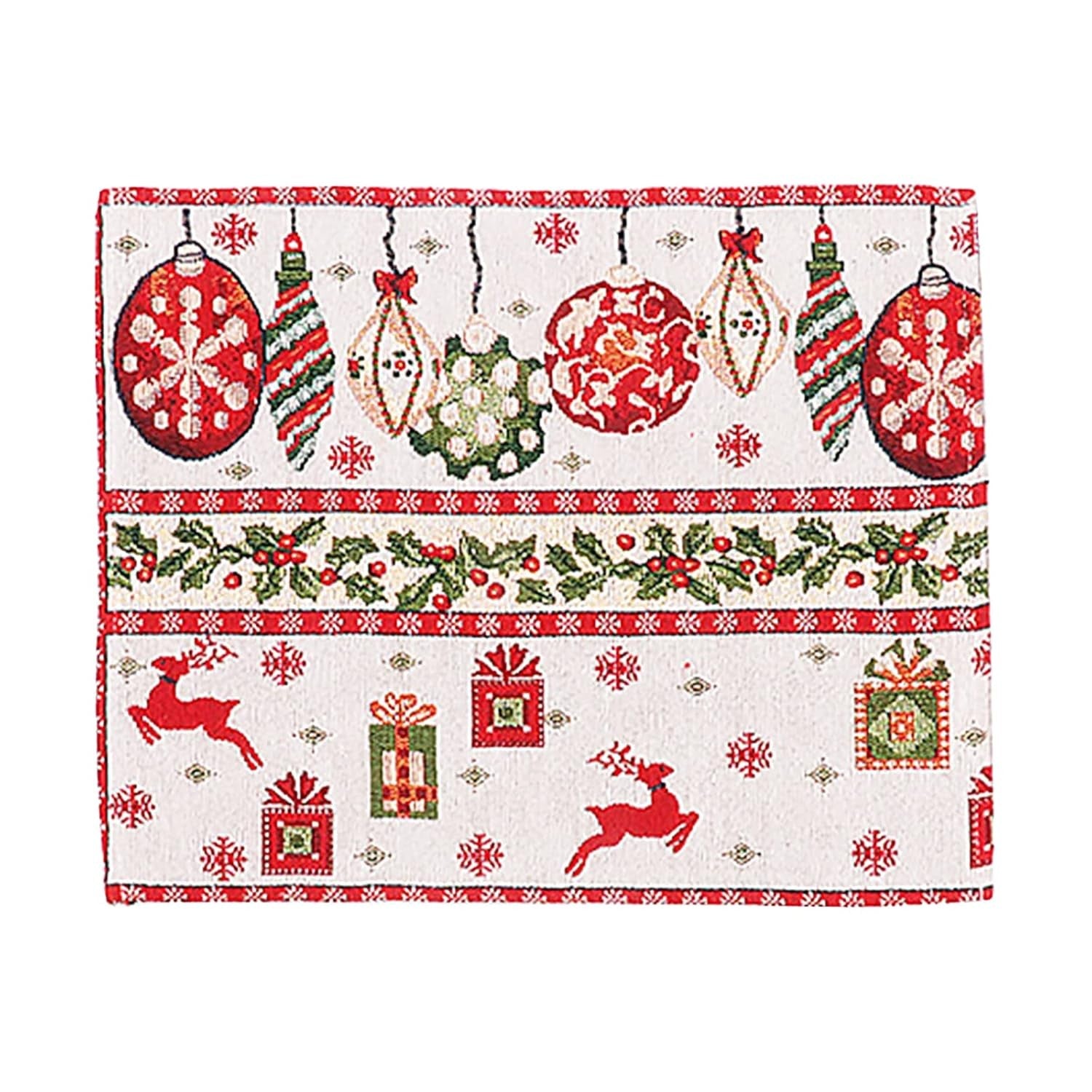 Servet pentru Masa, Klevo, Model Globulete si Cadouri, Tematica Craciun, 43 x 34 cm, Rosu