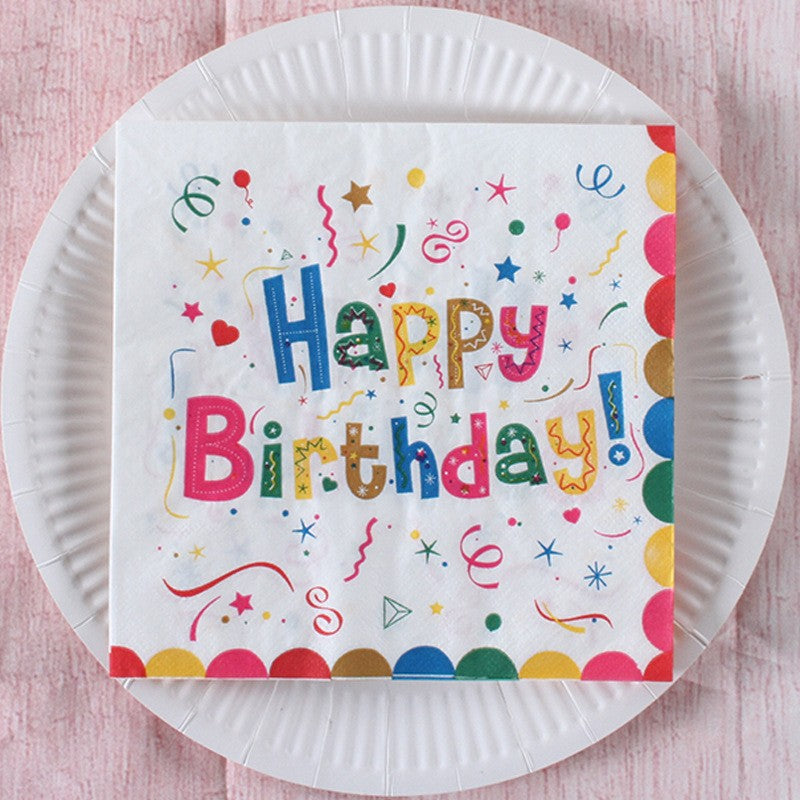 Servetele de Masa pentru Zile de Nastere, Klevo, Servetele de masa Tematice Happy Birthday, Set 20 buc, Unisex, din Hartie, 33 x 33 cm, Alb Multicolor