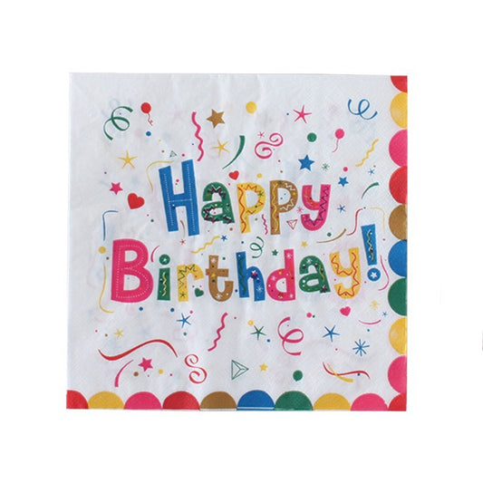 Servetele de Masa pentru Zile de Nastere, Klevo, Servetele de masa Tematice Happy Birthday, Set 20 buc, Unisex, din Hartie, 33 x 33 cm, Alb Multicolor
