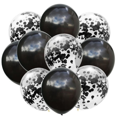 Set 10 Baloane din Latex, Klevo, Model Party Confetti, 5 x Confetti, 5 x Negru, 25 cm, 2.2g