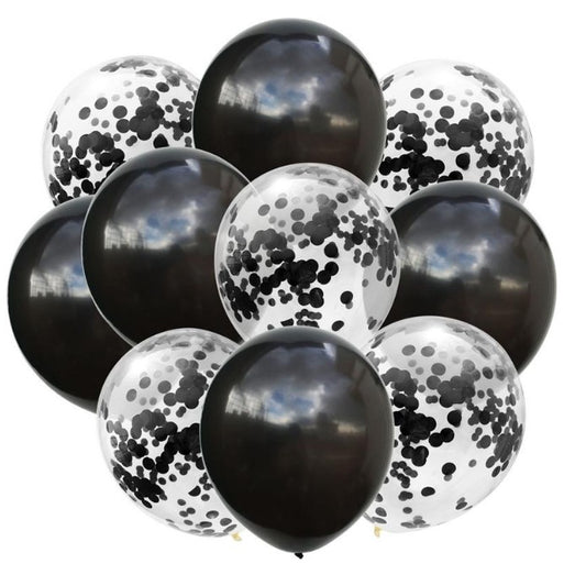 Set 10 Baloane din Latex, Klevo, Model Party Confetti, 5 x Confetti, 5 x Negru, 25 cm, 2.2g